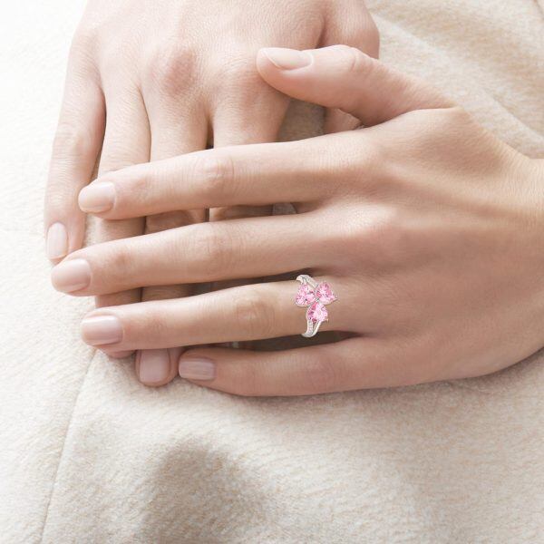 Sterling Silver Three Pink Heart CZ Adjustable Ring-4