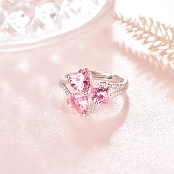 Sterling Silver Three Pink Heart CZ Adjustable Ring-5