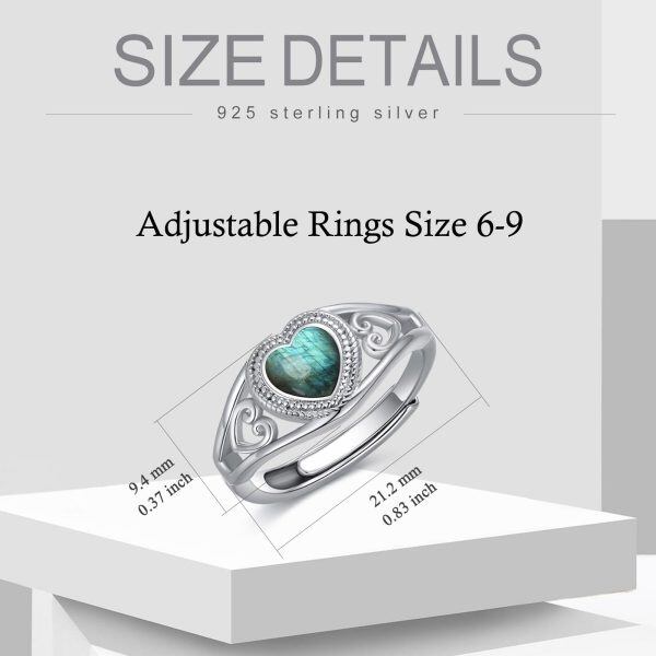 Sterling Silver Heart Labradorite Adjustable Ring-1