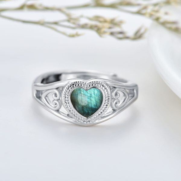 Sterling Silver Heart Labradorite Adjustable Ring-4