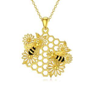 Sterling Silver Honeycomb Bee Pendant Necklace-0