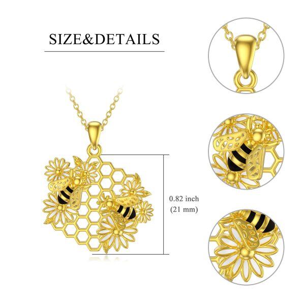 Sterling Silver Honeycomb Bee Pendant Necklace-1