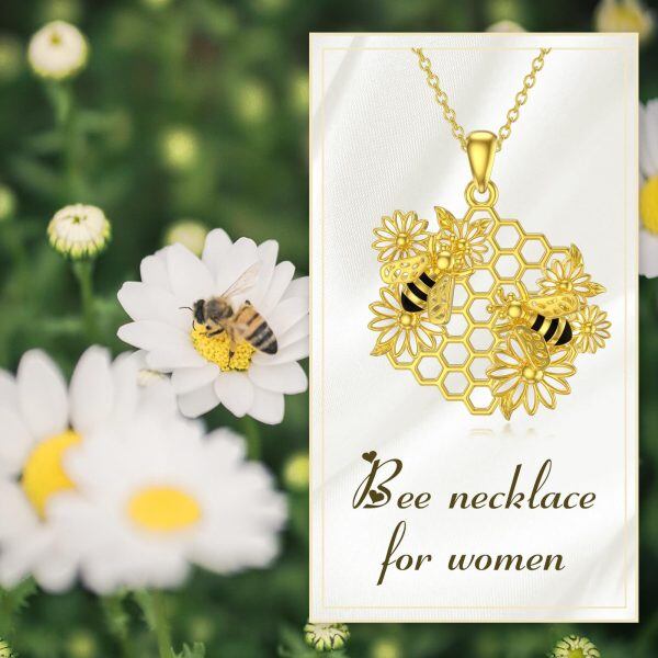 Sterling Silver Honeycomb Bee Pendant Necklace-5