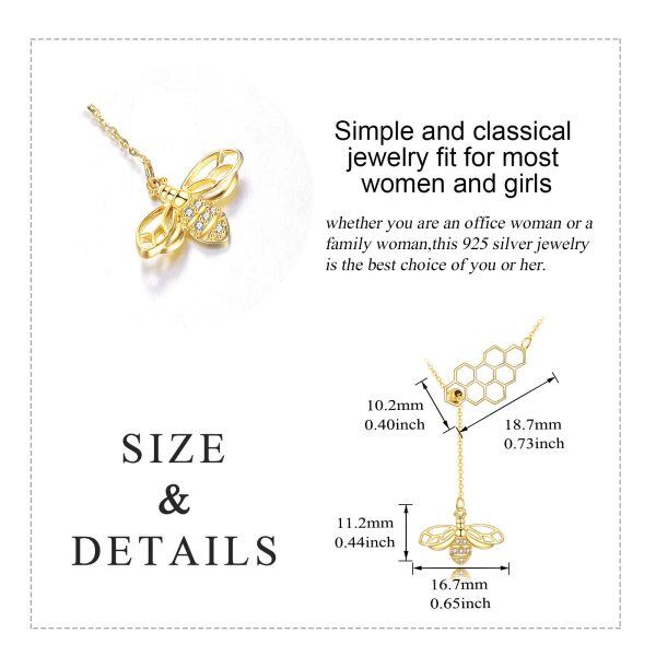 14K Solid Gold Honeycomb Bee Y Pendant Necklace-1