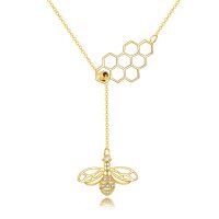 wholesale 14K Gold Honeycomb & Bee Charm Pendant Necklace for Women- Gold Plated