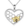 wholesale 925 Sterling Silver Heart-Shaped Honeycomb with Gold Bee Pendant Necklace for Women and Girls-0-0