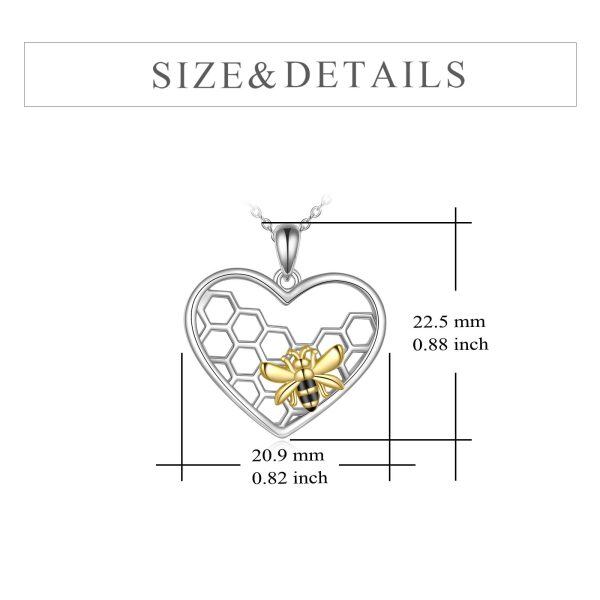 Sterling Silver Honeycomb Bee Heart Pendant Necklace-1