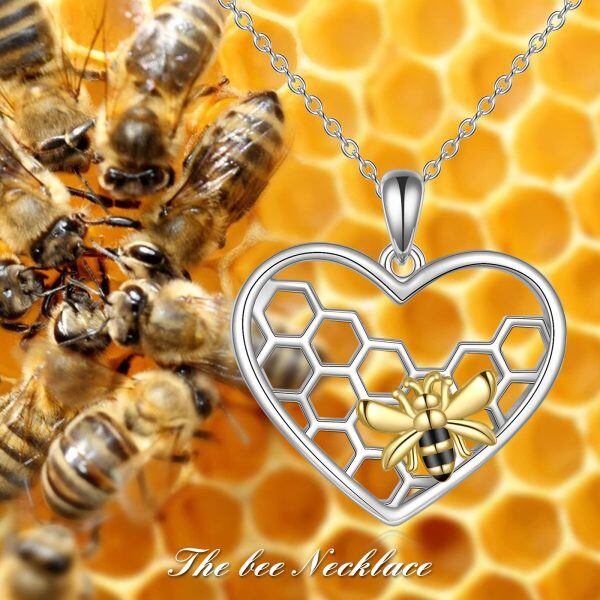 Sterling Silver Honeycomb Bee Heart Pendant Necklace-5