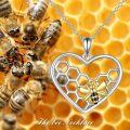 wholesale 925 Sterling Silver Heart-Shaped Honeycomb with Gold Bee Pendant Necklace for Women and Girls-0-5