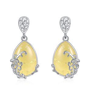 Sterling Silver Amber Filigree Teardrop Dangle Earrings-0