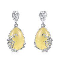 wholesale 925 Sterling Silver Citrine Drop Stud Earrings with Intricate Filigree Design- Rhodium Plated