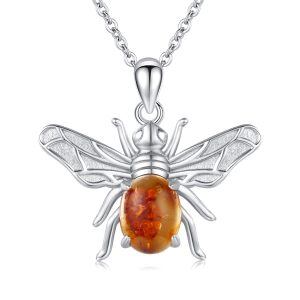 Sterling Silver Amber Bumble Bee Pendant Necklace-0