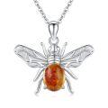 wholesale 925 Sterling Silver Baltic Amber Honeybee Pendant Necklace - Natural Stone Insect Charm s for Her-0-0