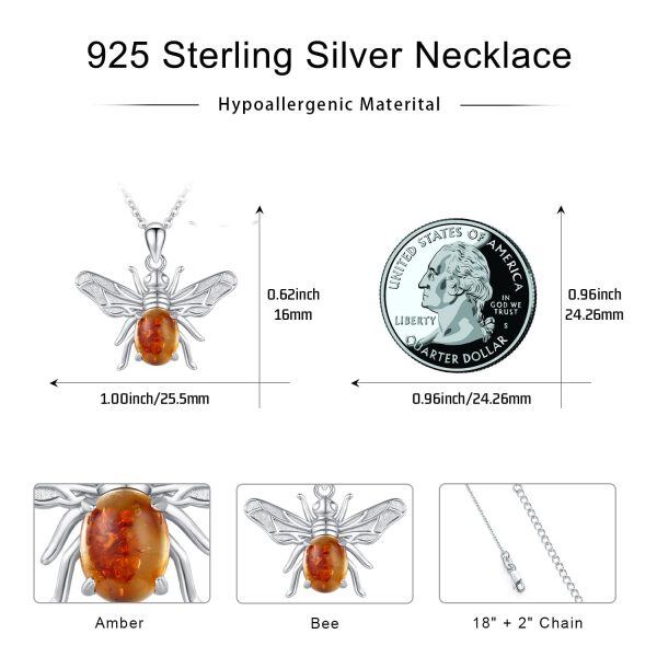 Sterling Silver Amber Bumble Bee Pendant Necklace-1