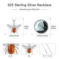 wholesale 925 Sterling Silver Baltic Amber Honeybee Pendant Necklace - Natural Stone Insect Charm s for Her-0-1