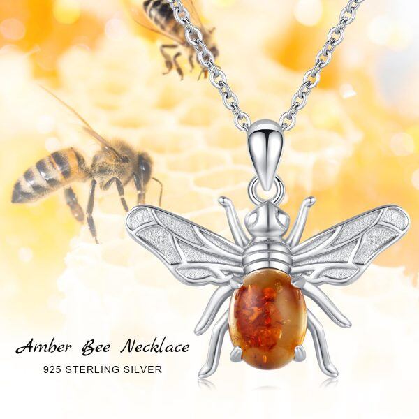 Sterling Silver Amber Bumble Bee Pendant Necklace-5