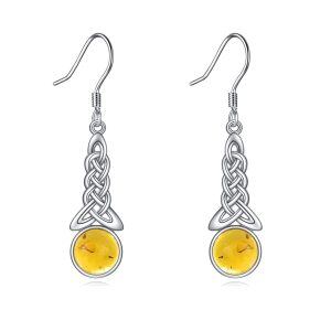 Sterling Silver Celtic Knot Amber Dangle Earrings-0