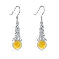 wholesale 925 Sterling Silver Celtic Knot Amber Drop Earrings for Women-0-0