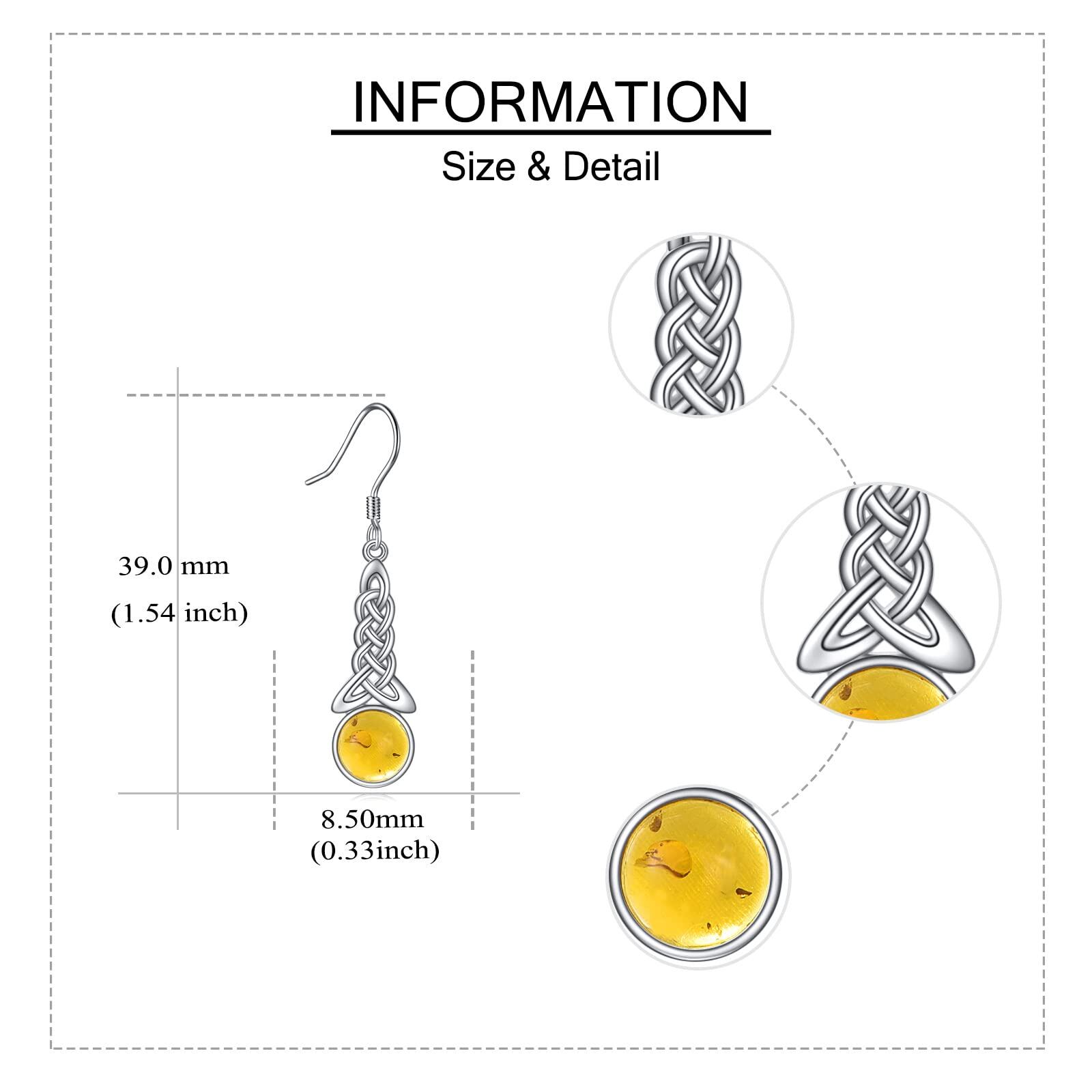 Sterling Silver Celtic Knot Amber Dangle Earrings - Rhodium Plated-0-1