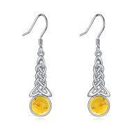 wholesale 925 Sterling Silver Celtic Knot Amber Drop Earrings for Women- Rhodium Plated