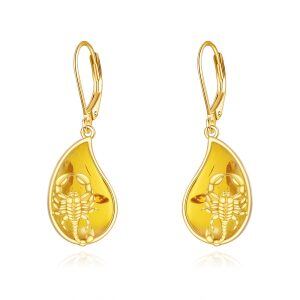 Sterling Silver Scorpion Amber Teardrop Dangle Earrings-0