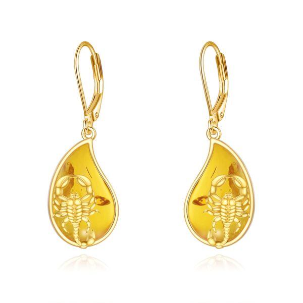Sterling Silver Scorpion Amber Teardrop Dangle Earrings-0