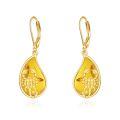 wholesale Gold 925 Sterling Silver Scorpion Design Teardrop Shape Honey Amber Leverback Earrings for Women (Size: 35 x 2 mm)-0-0