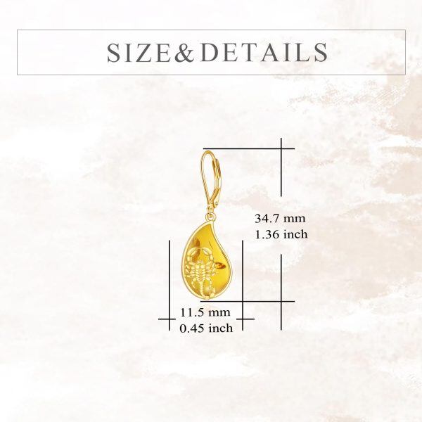 Sterling Silver Scorpion Amber Teardrop Dangle Earrings-1
