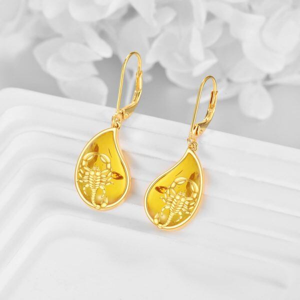 Sterling Silver Scorpion Amber Teardrop Dangle Earrings-3