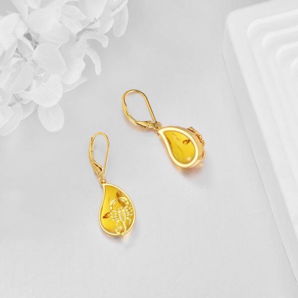 Sterling Silver Scorpion Amber Teardrop Dangle Earrings-4