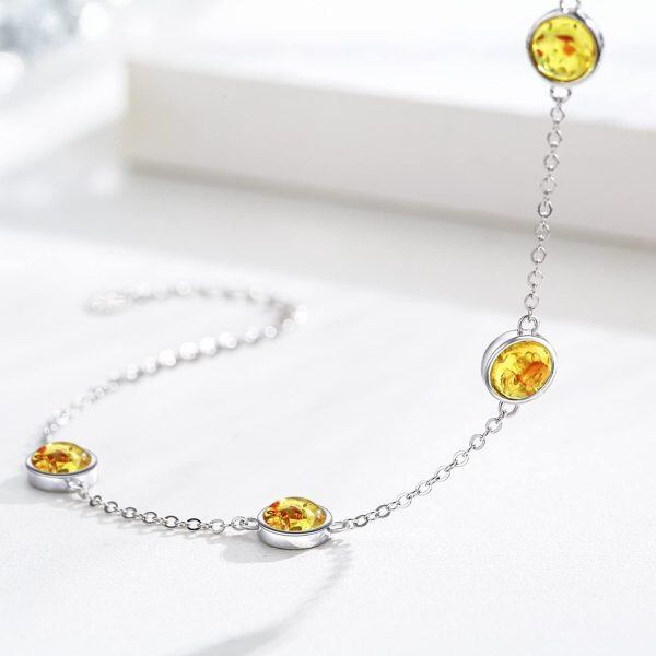 Sterling Silver Amber Chain Bracelets-4