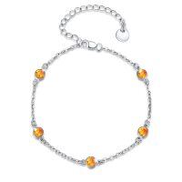 wholesale 925 Sterling Silver Orange Stone Beaded Chain Bracelet for Women and Girls- Rhodium Plated
