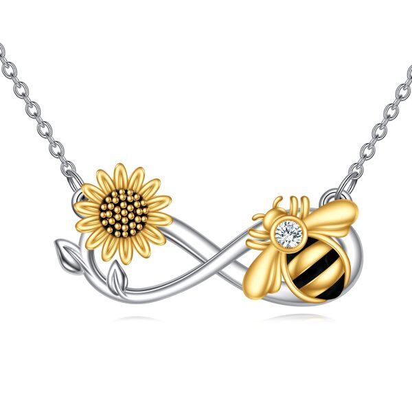 Sterling Silver Infinity Love Sunflower Bee Heart Pendant Necklace-0