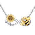 wholesale 925 Sterling Silver Sunflower & Honeybee Infinity Love Pendant Necklace for Women and Teen Girls-0-0