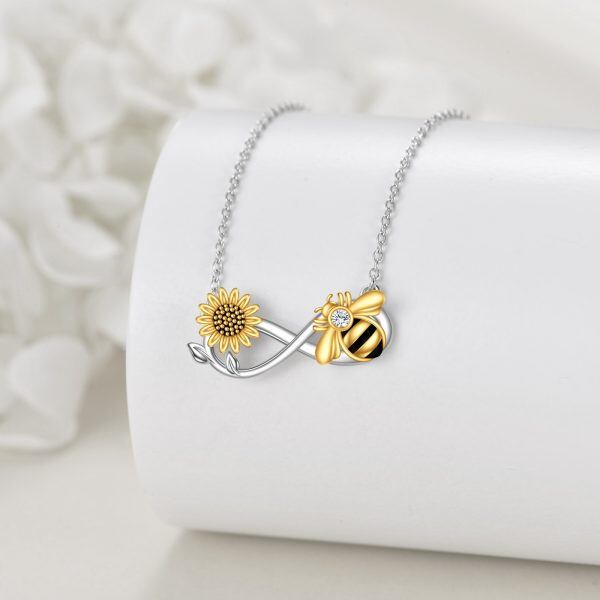 Sterling Silver Infinity Love Sunflower Bee Heart Pendant Necklace-3