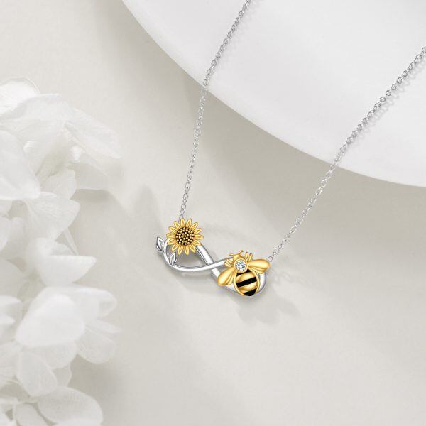 Sterling Silver Infinity Love Sunflower Bee Heart Pendant Necklace-4