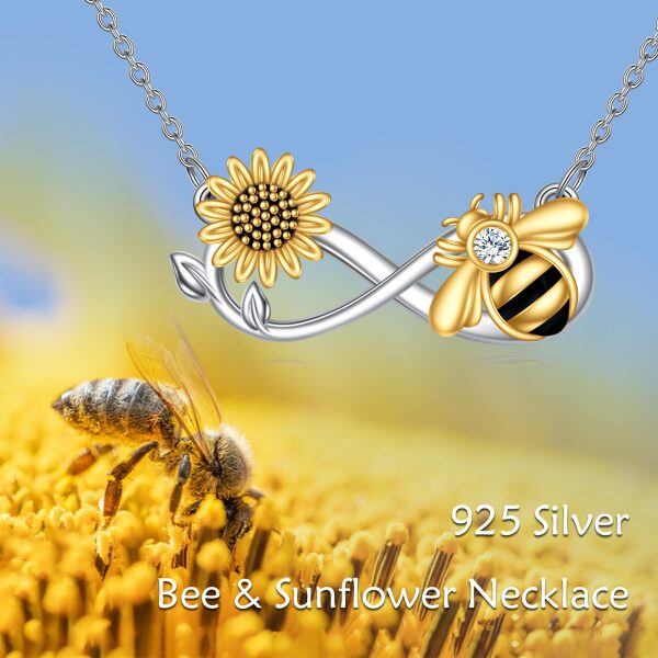 Sterling Silver Infinity Love Sunflower Bee Heart Pendant Necklace-5