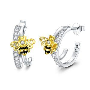 Sterling Silver Honey Bumble Bee Half Huggie Earrings-0