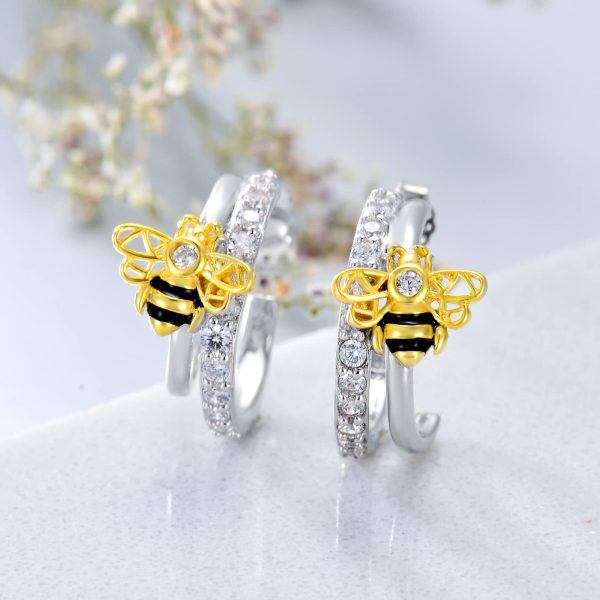 Sterling Silver Honey Bumble Bee Half Huggie Earrings-4