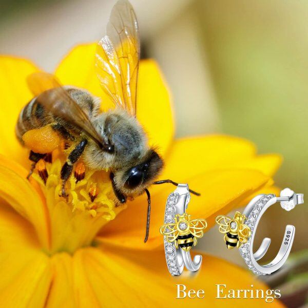 Sterling Silver Honey Bumble Bee Half Huggie Earrings-6