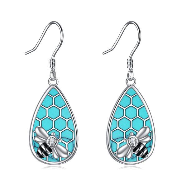 Sterling Silver Bee Turquoise Dangle Earrings-0