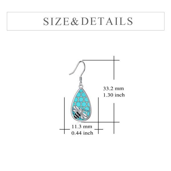 Sterling Silver Bee Turquoise Dangle Earrings-1