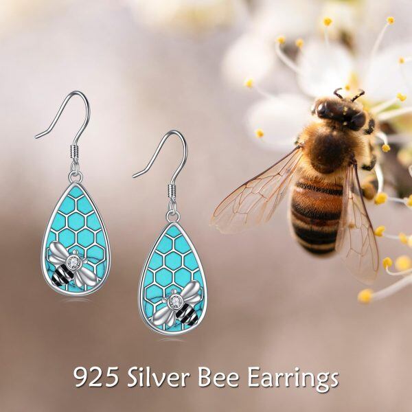 Sterling Silver Bee Turquoise Dangle Earrings-5