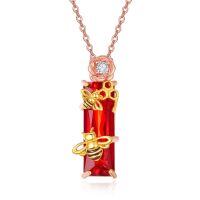 wholesale 925 Sterling Silver Red Crystal Bee & Flower Necklace for Women's s- Two Tone