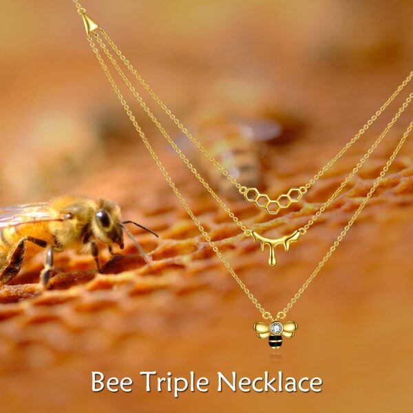 Sterling Silver Honeycomb Bee Layered Necklace-5