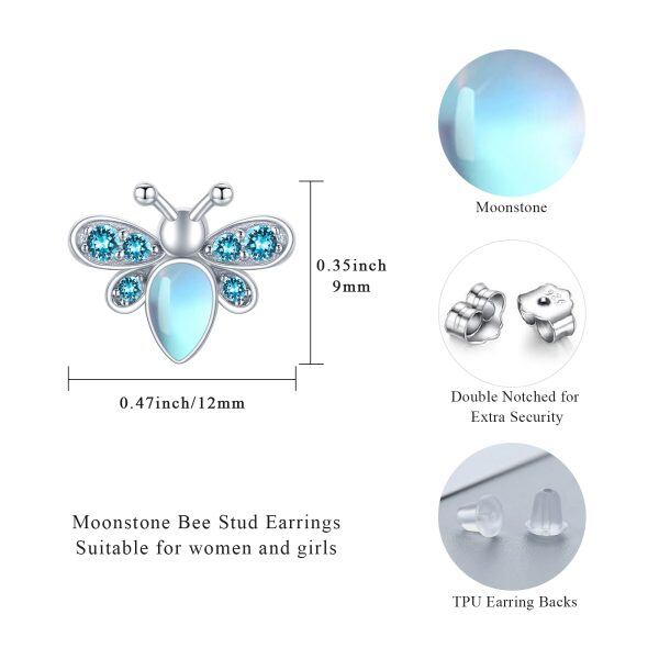 Sterling Silver Bee Moonstone Stud Earrings-1