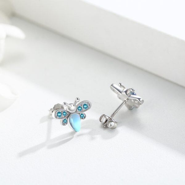 Sterling Silver Bee Moonstone Stud Earrings-3