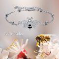 wholesale 925 Sterling Silver Bee Charm Bracelet with Cubic Zirconia and Beads for Women Girls  6+1 inch Adjustable Chain Length-0-5
