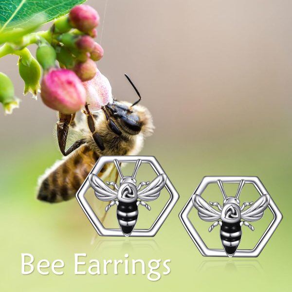 Sterling Silver Celtic Knot Bee Stud Earrings-5