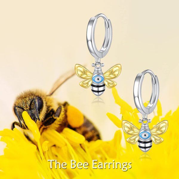 Sterling Silver Bee Evil Eye Hoop Earrings-5